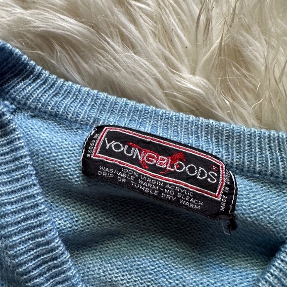 Vintage Youngbloods Acrylic Sweater Blue Large True Vintage V Neck Gradient - Picture 5 of 6